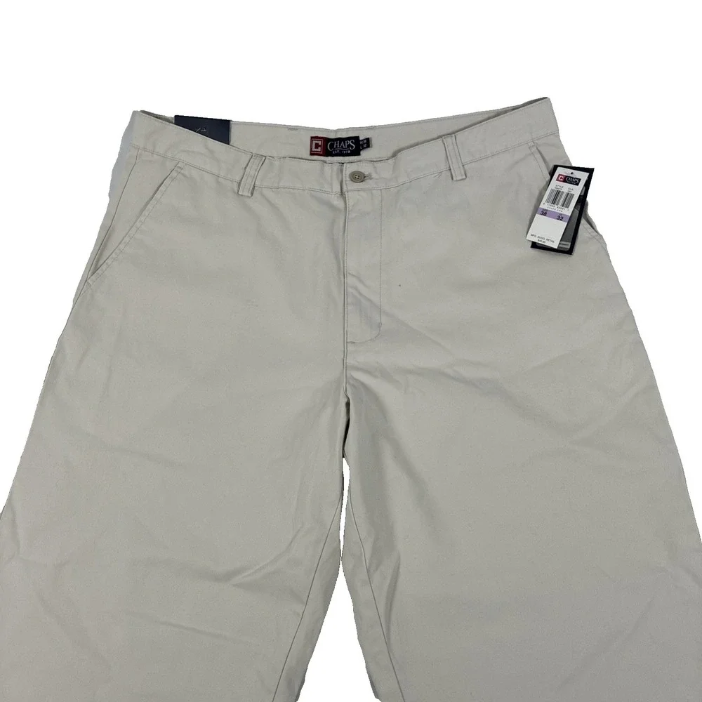 Y2K Mens Chaps Mitchell Relaxed Fit Flat Front Cream Chino Pants Size 38x32 NWT